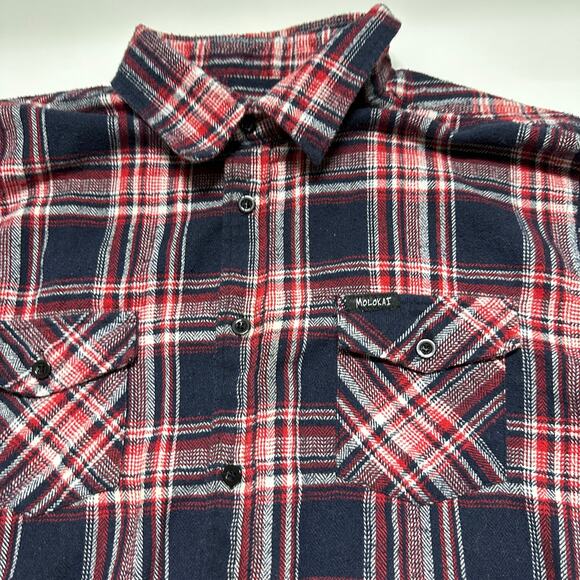Molokai Button Up Shirt Mens Size M Red Blue White Plaid Long Sleeve PILLING - Picture 2 of 8
